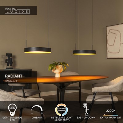 Lucide RADIANT - Hanglamp - LED Dimb. - CCT - 2x38W 2200K/3000K - Zwart - Vibes
